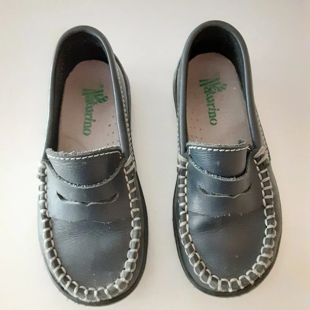 NATURINO navy blue leather loafers toddler size 24